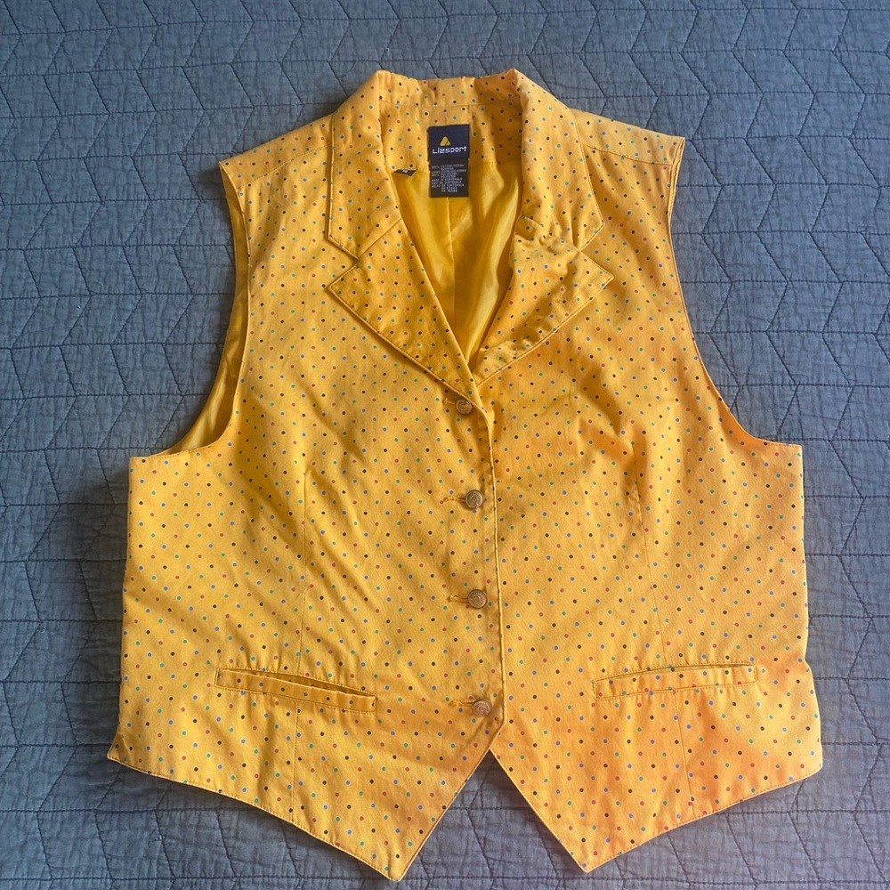 VTG 90s LizSport yellow polka dot suit waistcoat